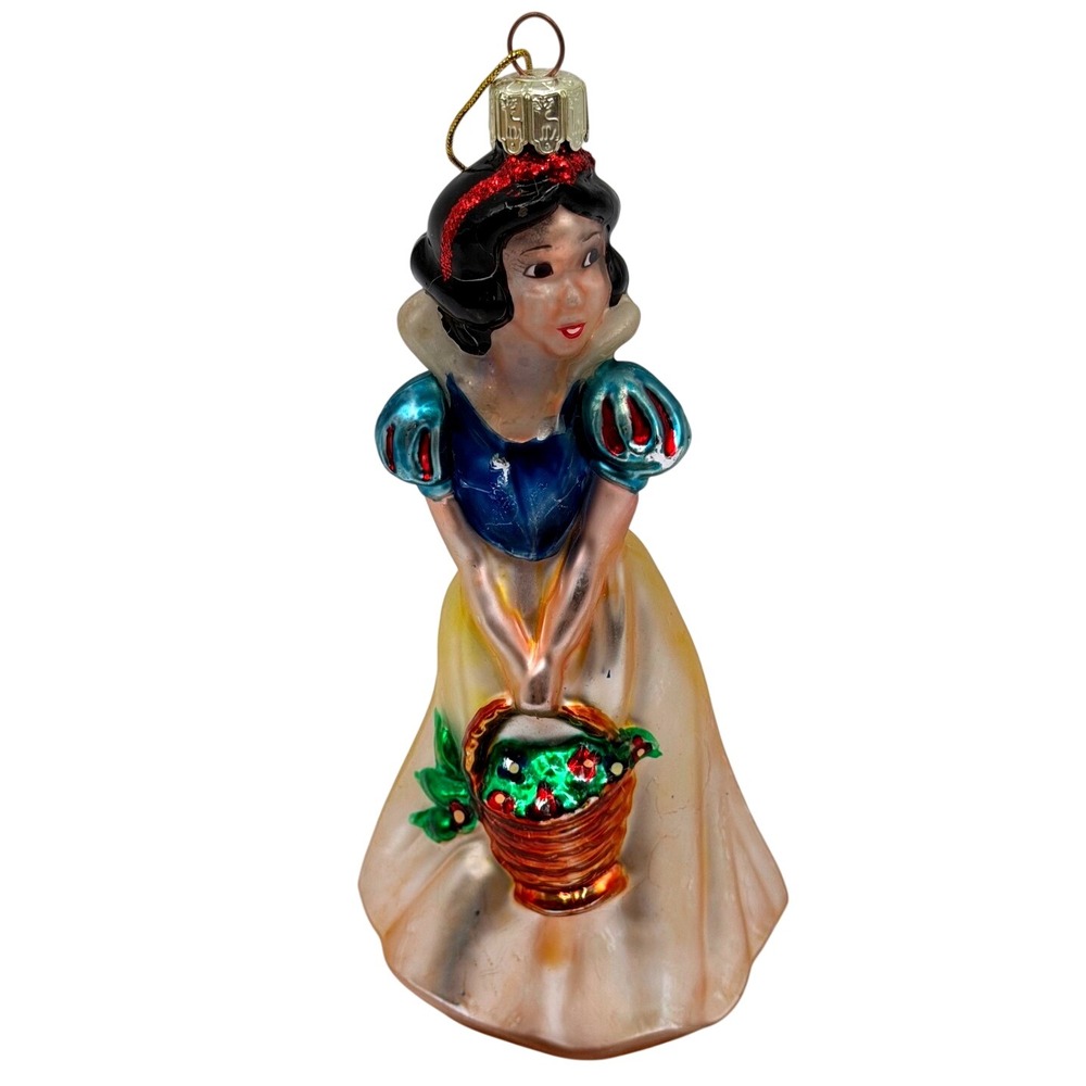 VTG Disney Snow White Glass Christmas Ornament Princess with Basket Hand Painted